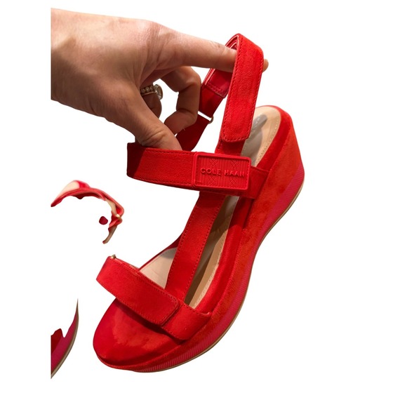 Cole Haan Grand Ambition Red Suede Wedge Sandals W22374 Size 7 - Picture 15 of 16